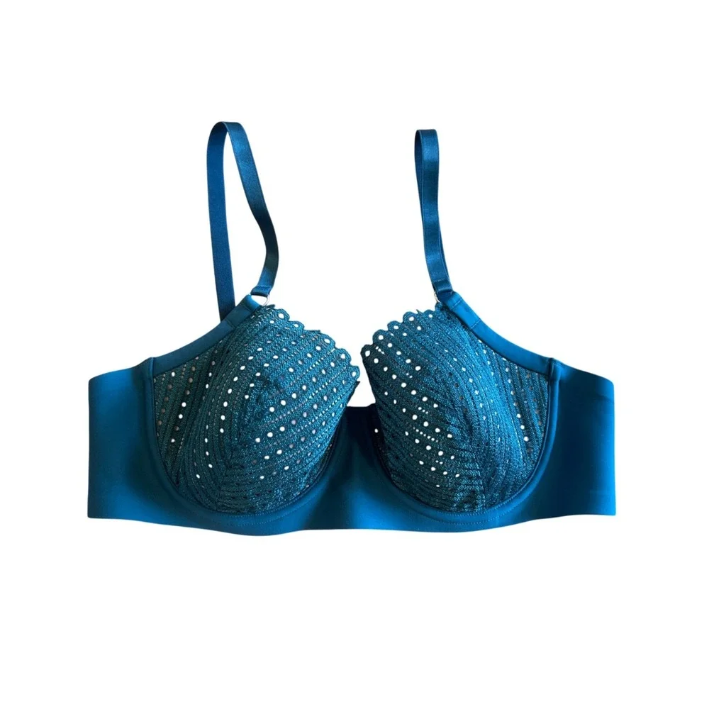 ThirdLove 24/7 Eyelet‎ Lace Balconette Bra Teal Blue Underwire 36C
